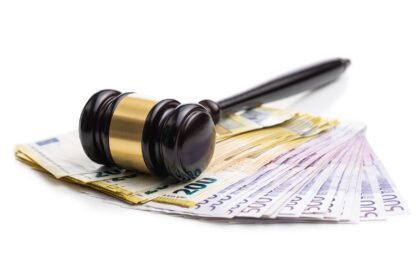 Euro money and judge gavel.