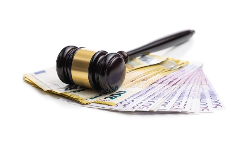 Euro money and judge gavel.