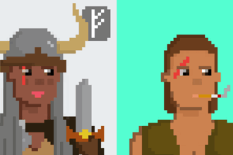 The image shows Two out of 10000 unique VeKings. VeKings are a collection of 9,999 unique non-fungible tokens (NFT) stored on VeChains digital ledger (blockchain). NFT, copyright