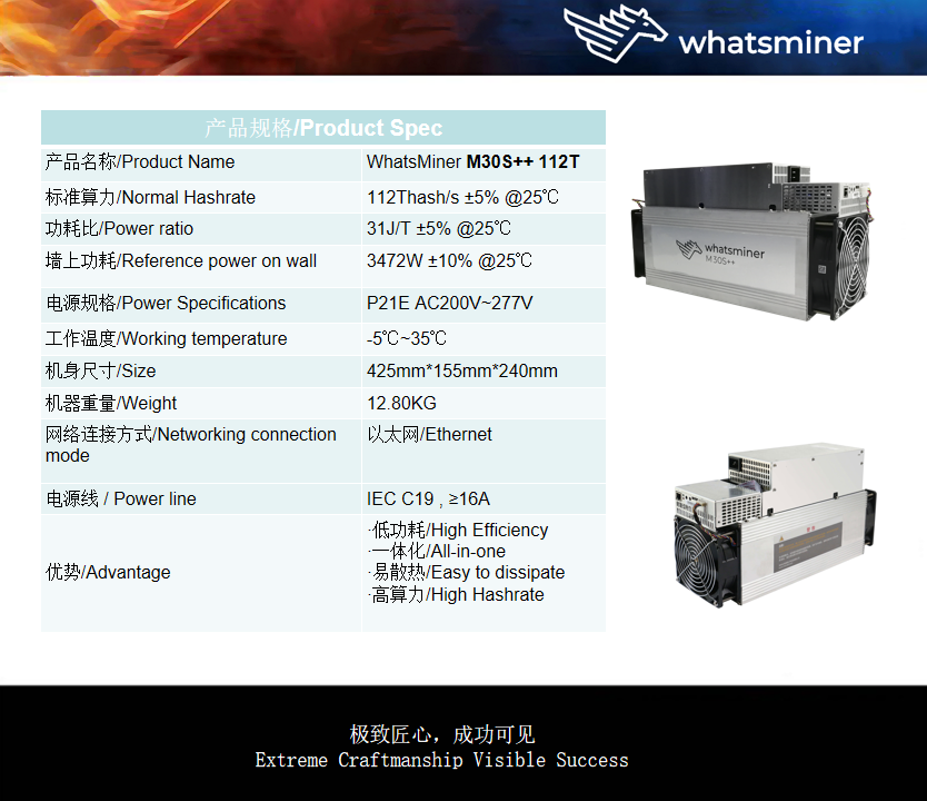 MicroBT Whatsminer M30S++ 100/102/104/106/108/110T - Bitcoin Miner Asic - 3